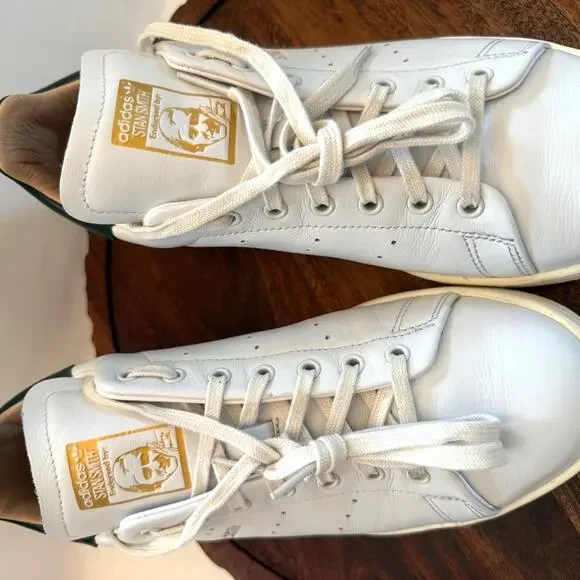 Adidas Stan Smith Classic White Green Leather Sneakers Mens 7.5 HP2201 Lux - Picture 14 of 16